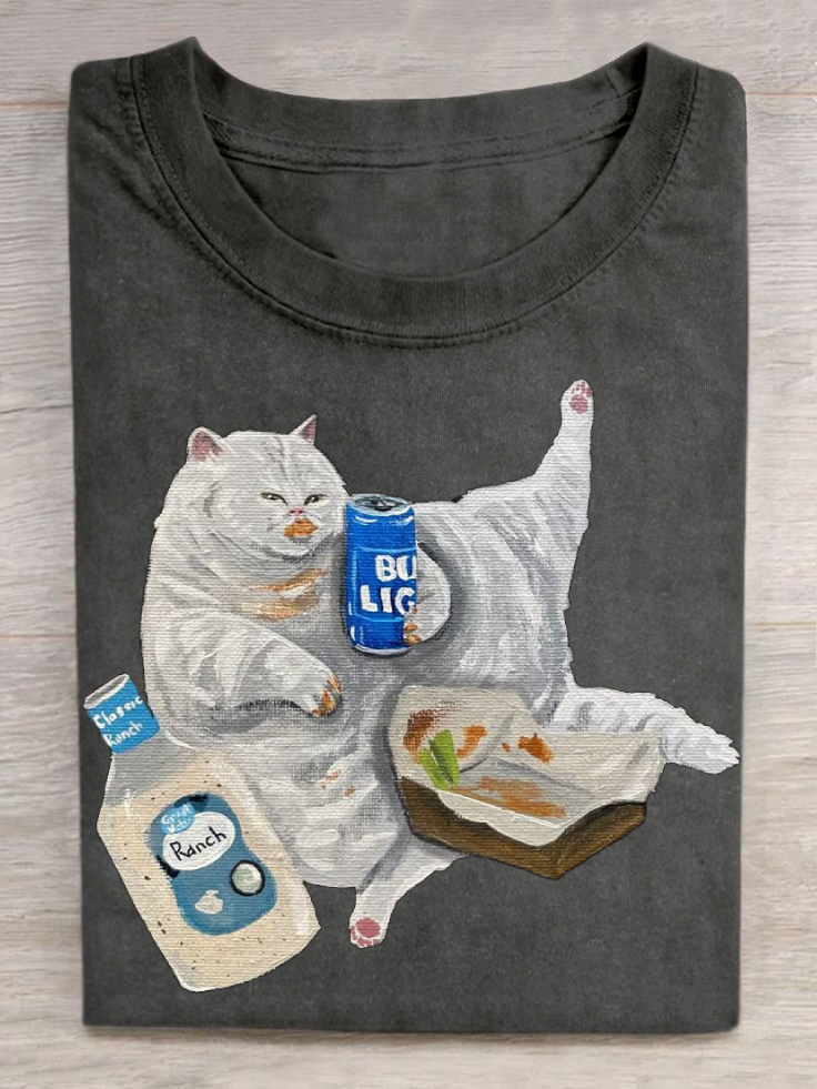 Decadent Cat Art Print Casual Short Sleeve T-shirt