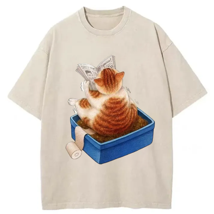 Chillteelab™ | Cat Toilet Time Washed T-Shirt