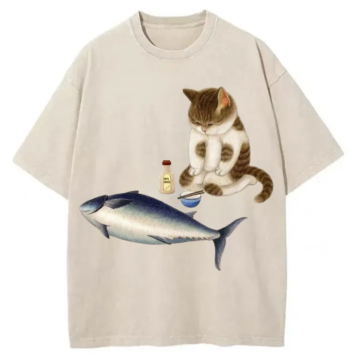 Chillteelab™ | Eating Fish Time Washed T-Shirt