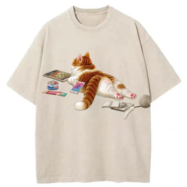 Chillteelab™ | Cat Leisure Time Washed T-Shirt