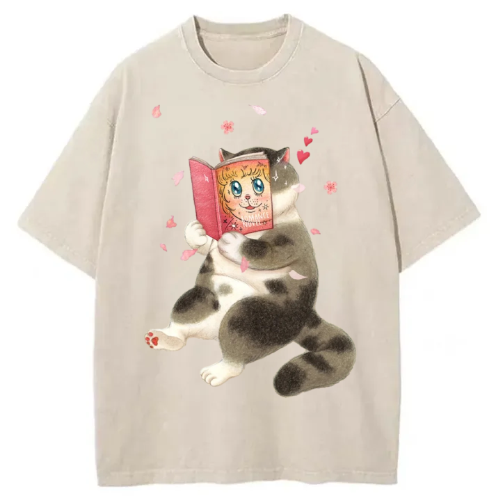 Chillteelab™ | Cat Reading Washed T-Shirt