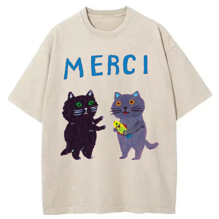 Chillteelab™ | Merci Cat Washed T-Shirt