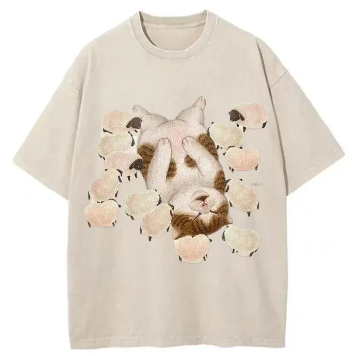 Chillteelab™ | Sheep And Cat Washed T-Shirt