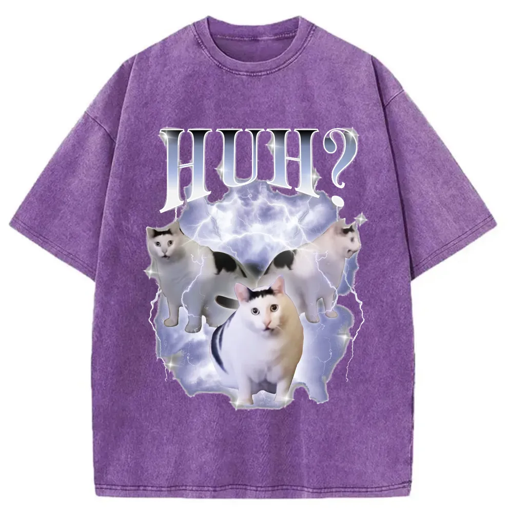 Chillteelab™ | Huh Cat Chonky Ben Meme Washed T-Shirt