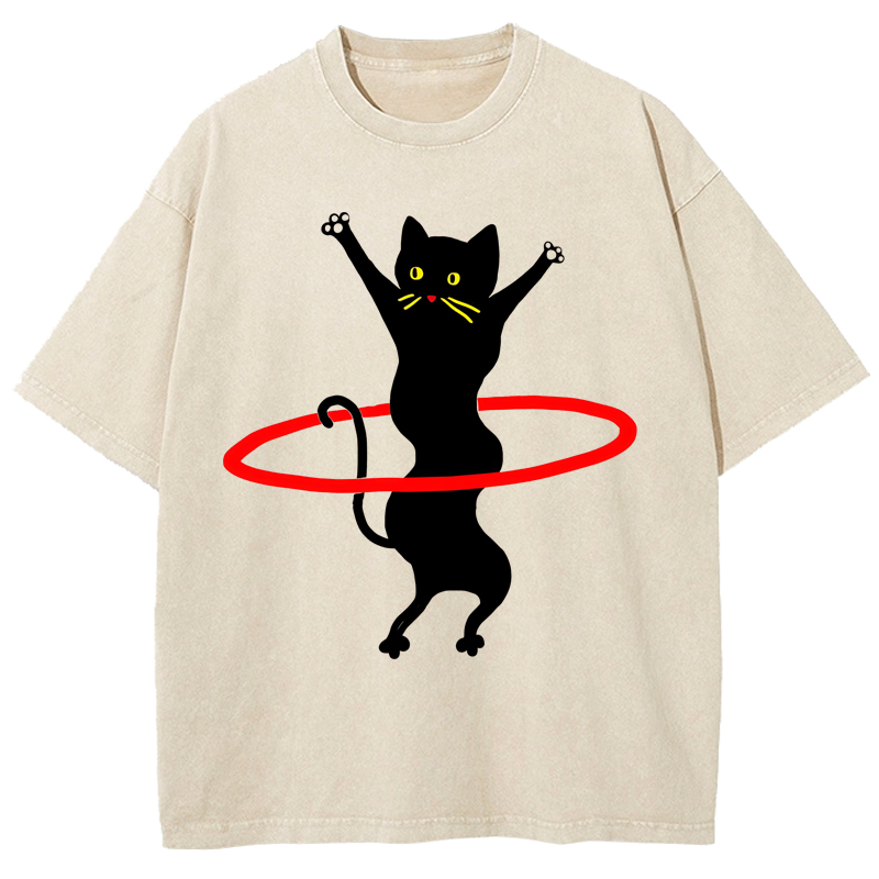 Cuddlefurry™ | Hand Drawn Black Cat 1.2 Washed T-Shirt
