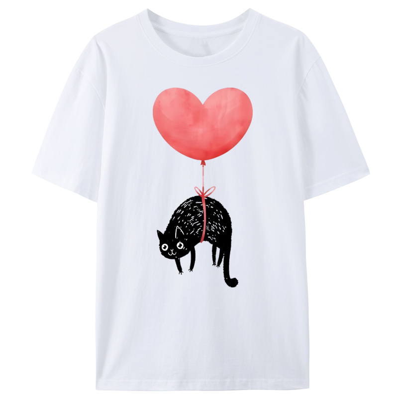 Cuddlefurry™ | Black Cat And Heart Balloon Classic T-Shirt