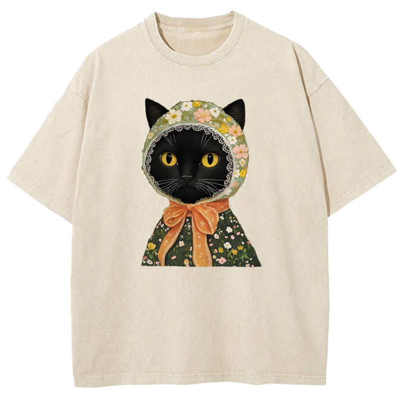 Cuddlefurry™ | Cat Printed Vintage Washed T-Shirt