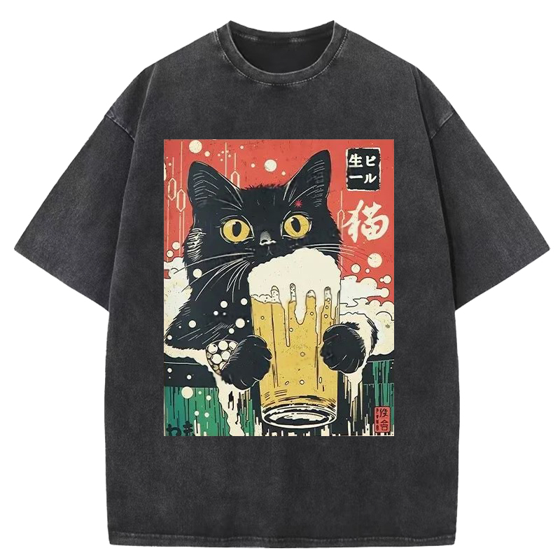 Cuddlefurry™ |  Nama Beer Cat Washed T-Shirt