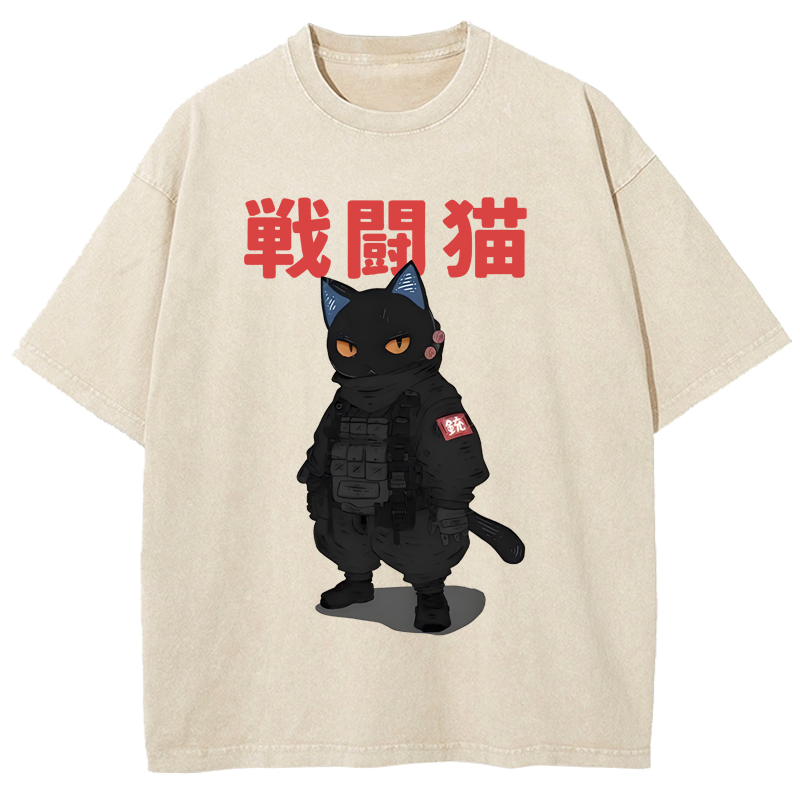 Cuddlefurry™ | Fighting Cat Washed T-Shirt