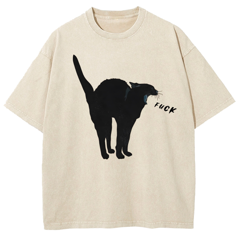 Cuddlefurry™ | Unisex A Cat Yelling Fuck Print Washed T-Shirt