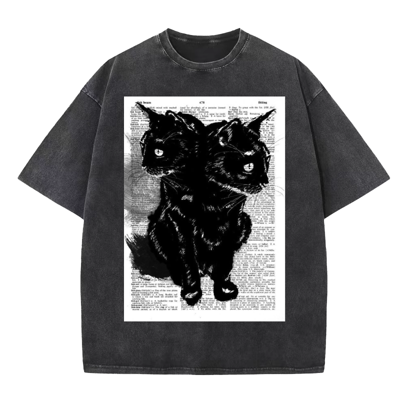 Cuddlefurry™ | Abstract black cat Washed T-Shirt