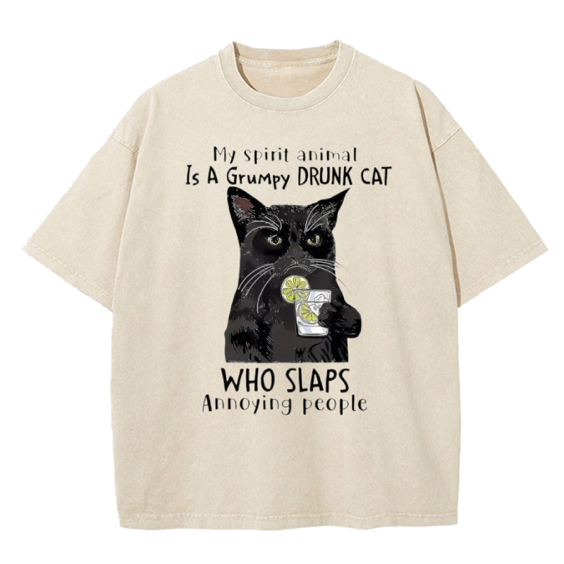 Cuddlefurry™ | Grumpy Drunk Cat Washed T-Shirt