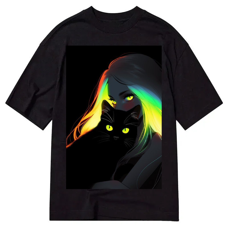Cuddlefurry™ | Girl and black cat Classic T-Shirt