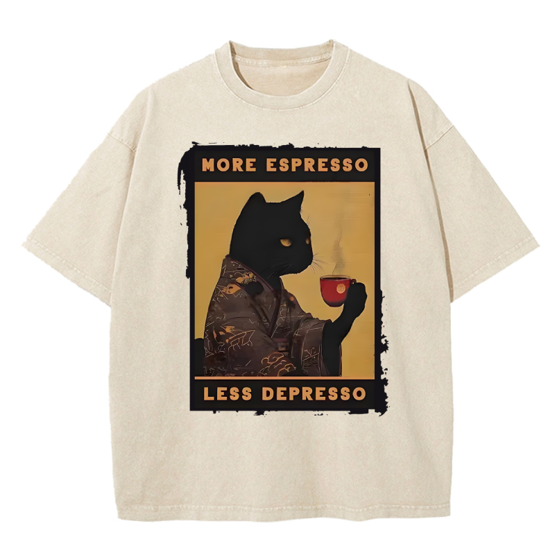 Cuddlefurry™ | More Espresso Less Depresso Retro Washed T-Shirt