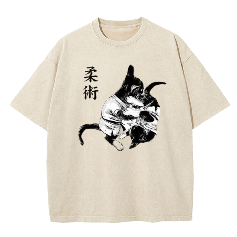 Cuddlefurry™ | Jujutsu Cat Fight Kawaii Washed T-Shirt