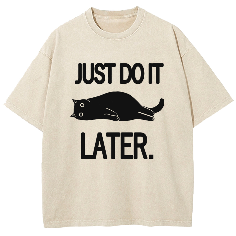 Cuddlefurry™ |  Just Do It Later Cat Washed T-Shirt
