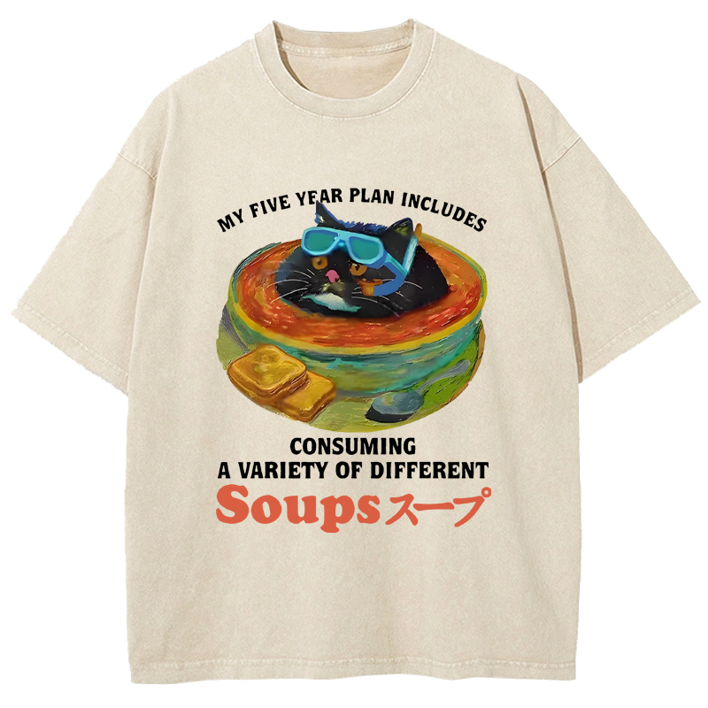 Cuddlefurry™ | Cat Drinking Soup Washed T-Shirt
