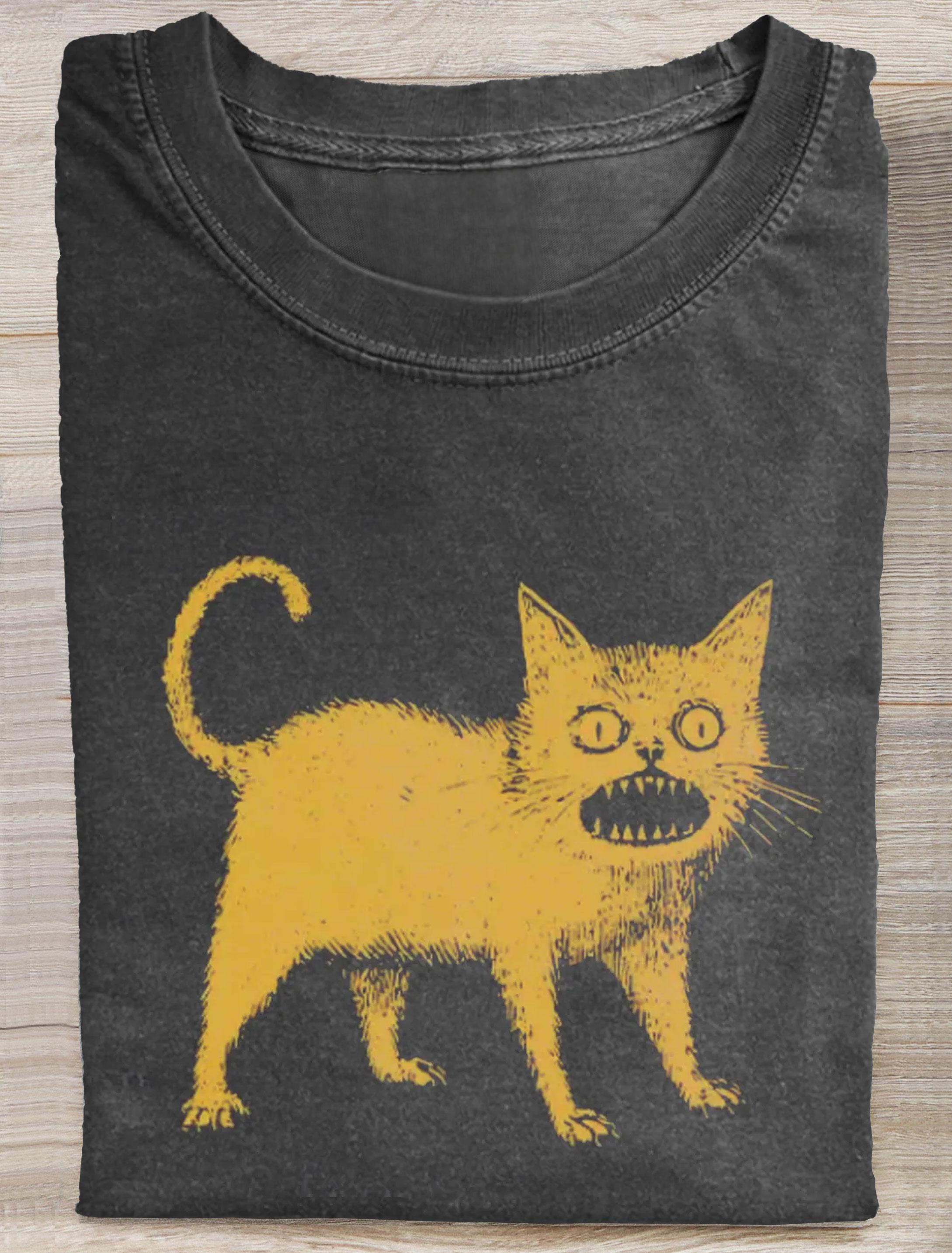Horrible Cat Art Print Casual Short Sleeve T-shirt