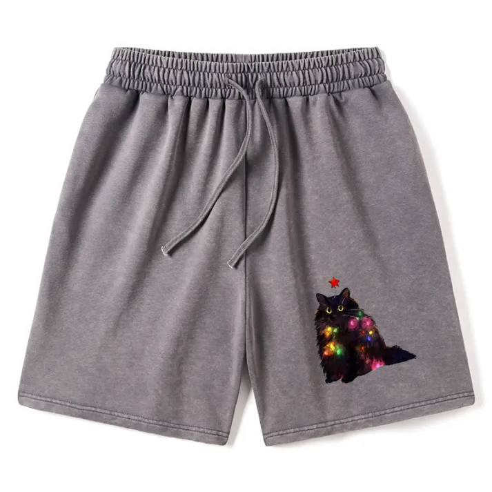 Chillteelab Christmas Lights Cat Vintage Washed Shorts
