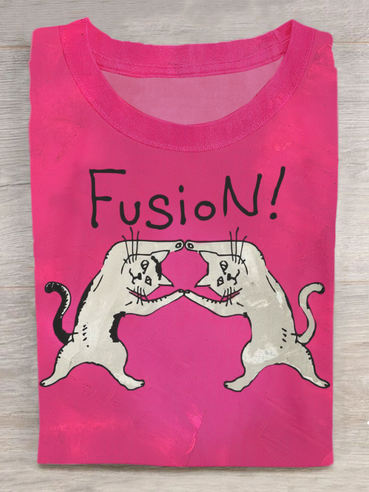 Fusion Cat Art Print Casual Short Sleeve T-shirt
