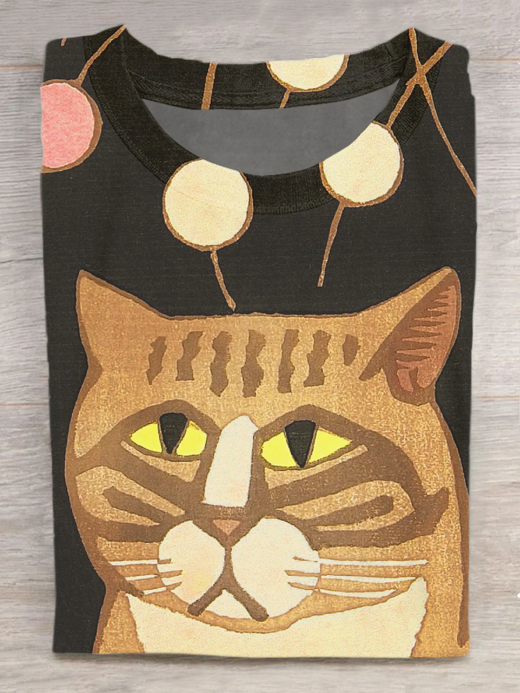 Abstract Cat Art Print Casual Short Sleeve T-Shirt