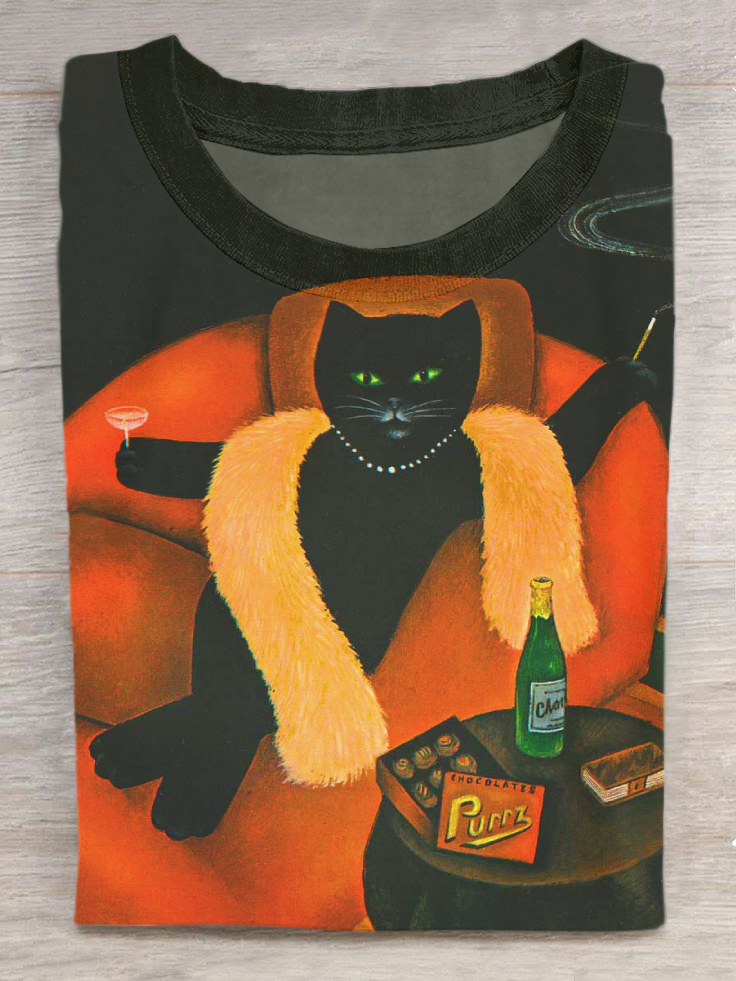 Cat Boss Art Print Casual Short Sleeve T-Shirt