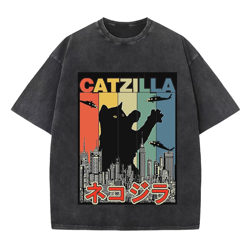 Cuddlefurry™ | Godzilla Black Cat Washed T-Shirt
