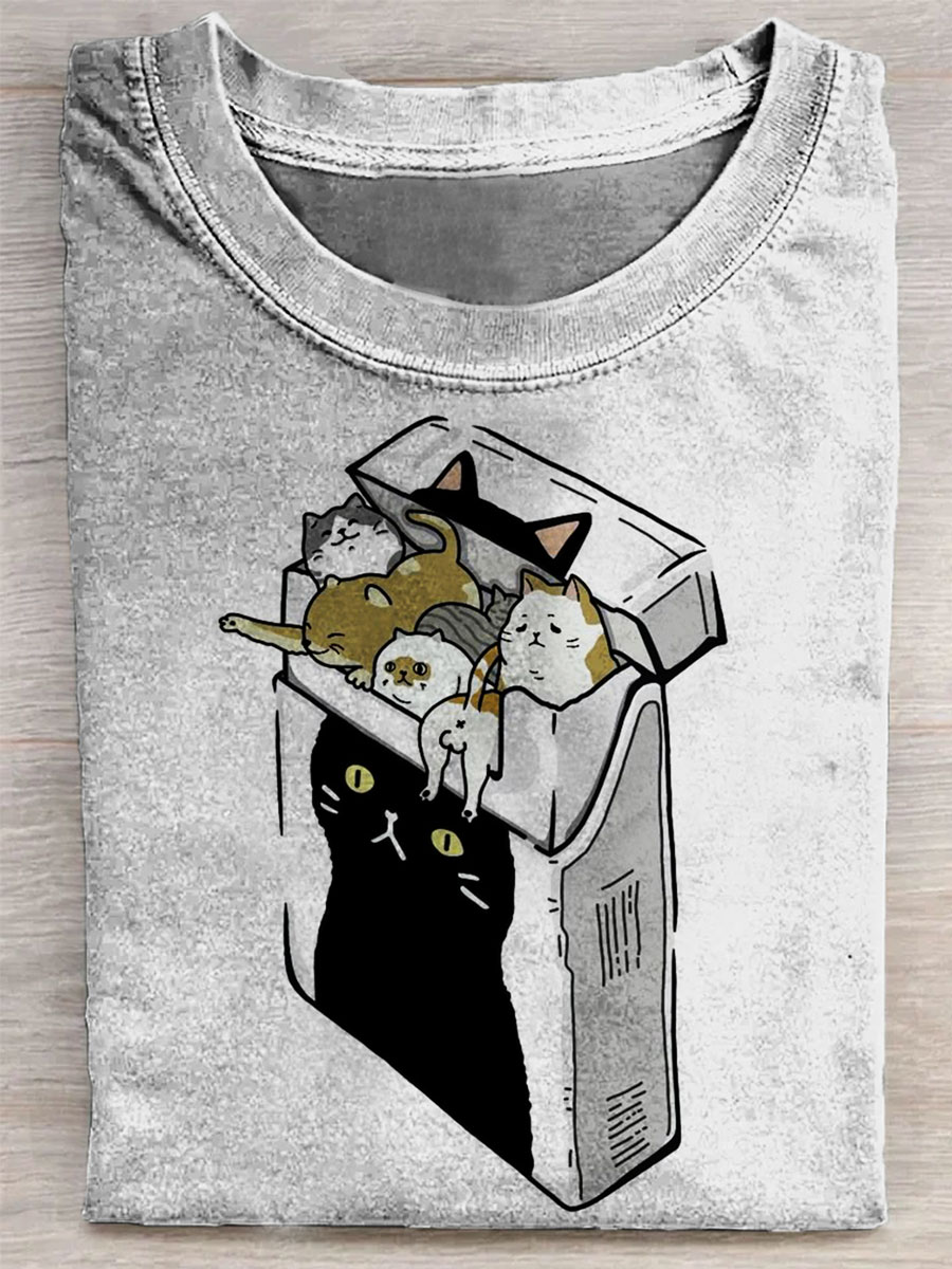 Funny Cat Print Casual T-shirt