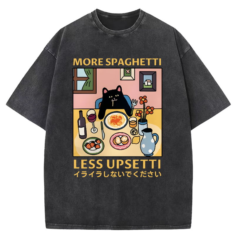 Cuddlefurry™ | Spaghetti Black Cat Vintage Washed T-Shirt