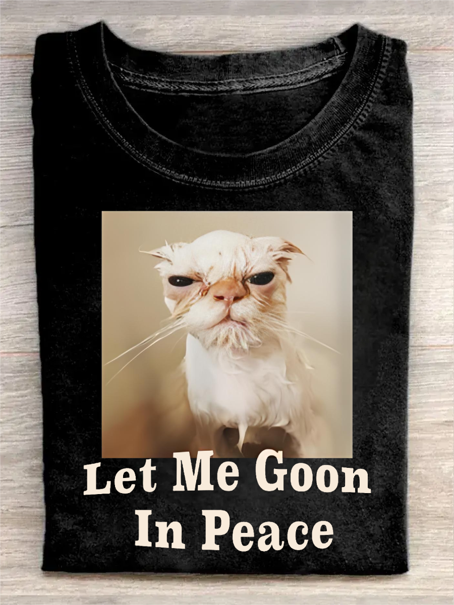 Vintage Funny Cat Art Print Casual Short Sleeve T-shirt