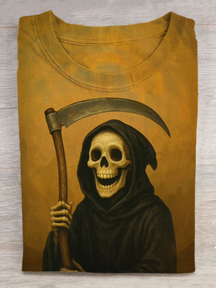 Grim Reaper Art Print Casual Short Sleeve T-Shirt