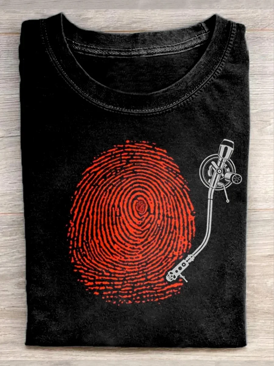 Record Player Art Print Casual Short Sleeve T-shirt