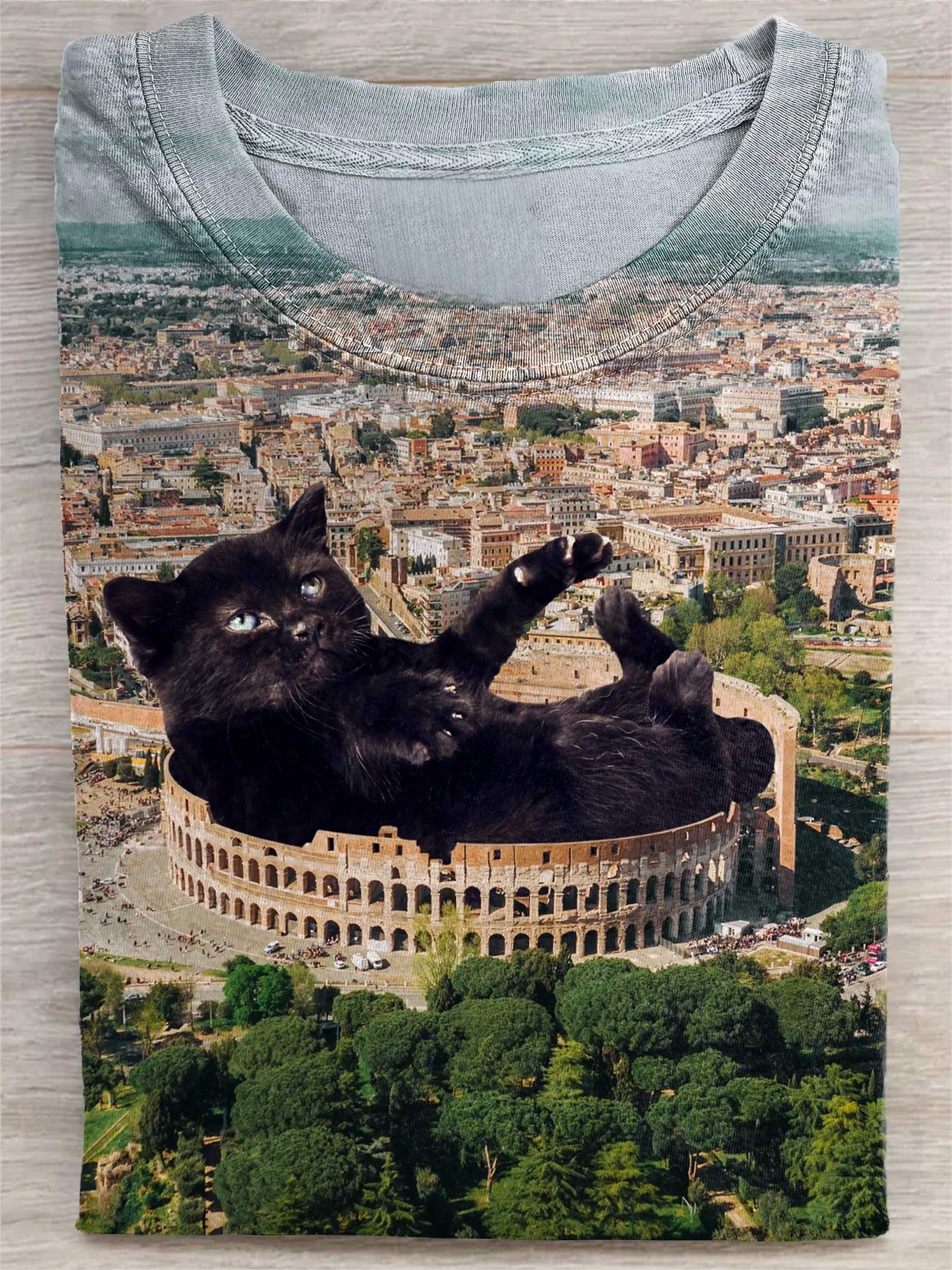 Rome Cat Art Print Casual Short Sleeve T-shirt