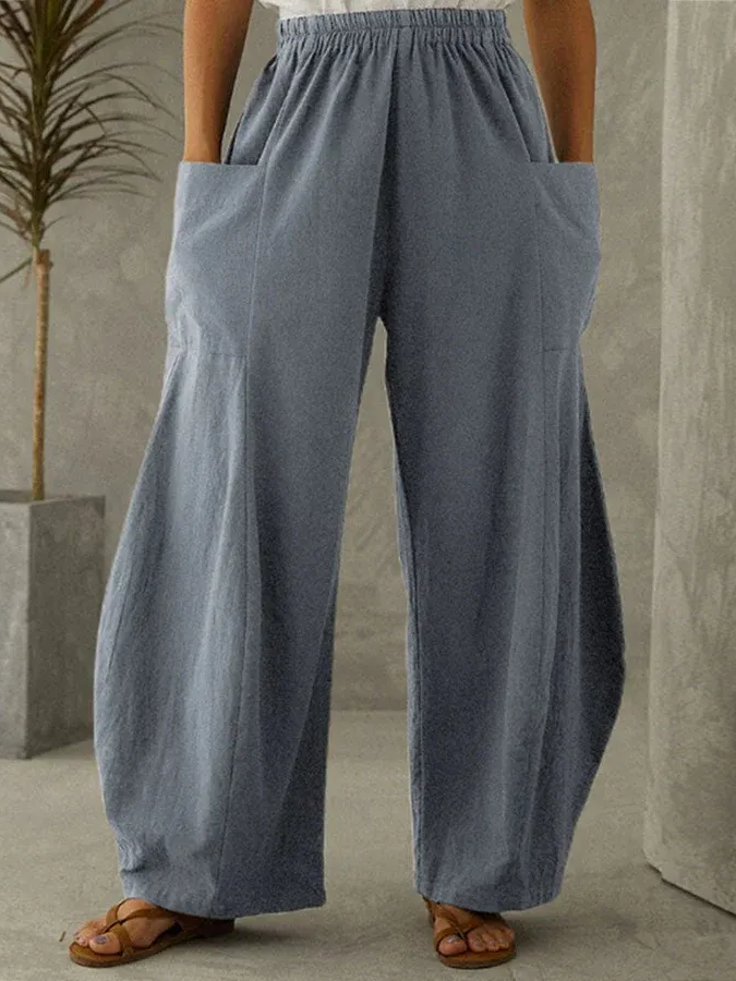 Casual Solid Elastic Waist Pants