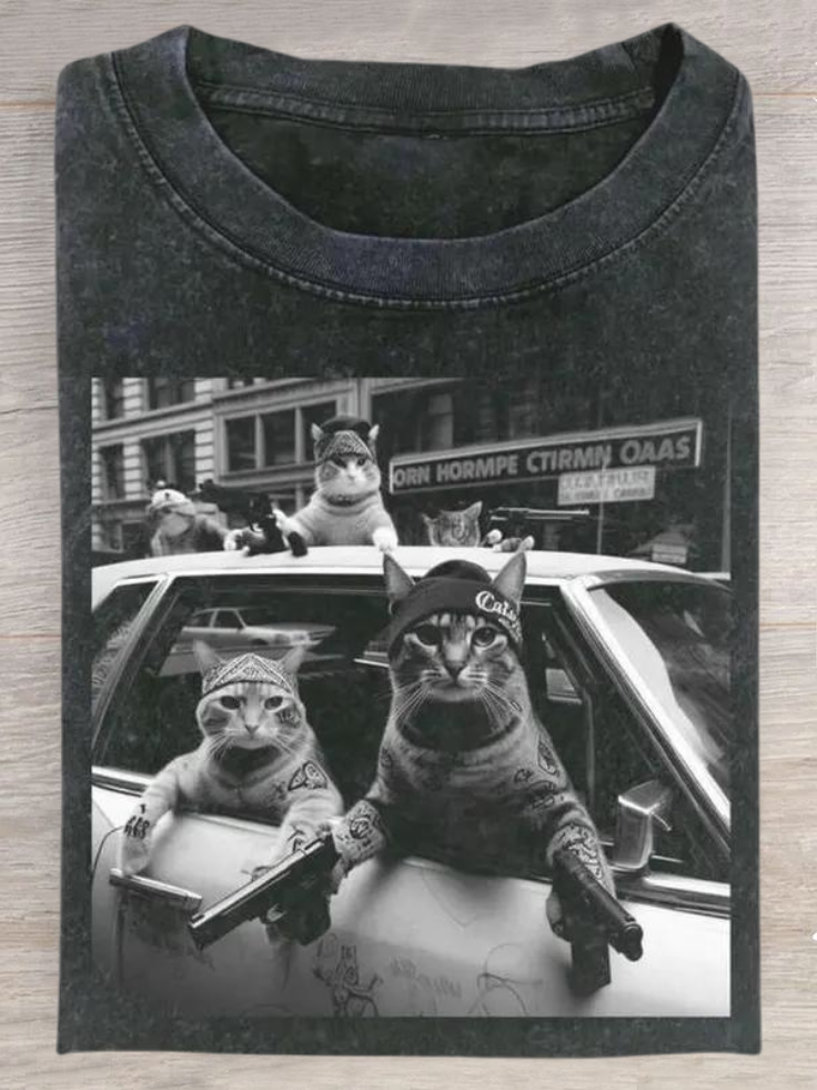 Cool Cat Painting Casual Short Sleeve T-shirt