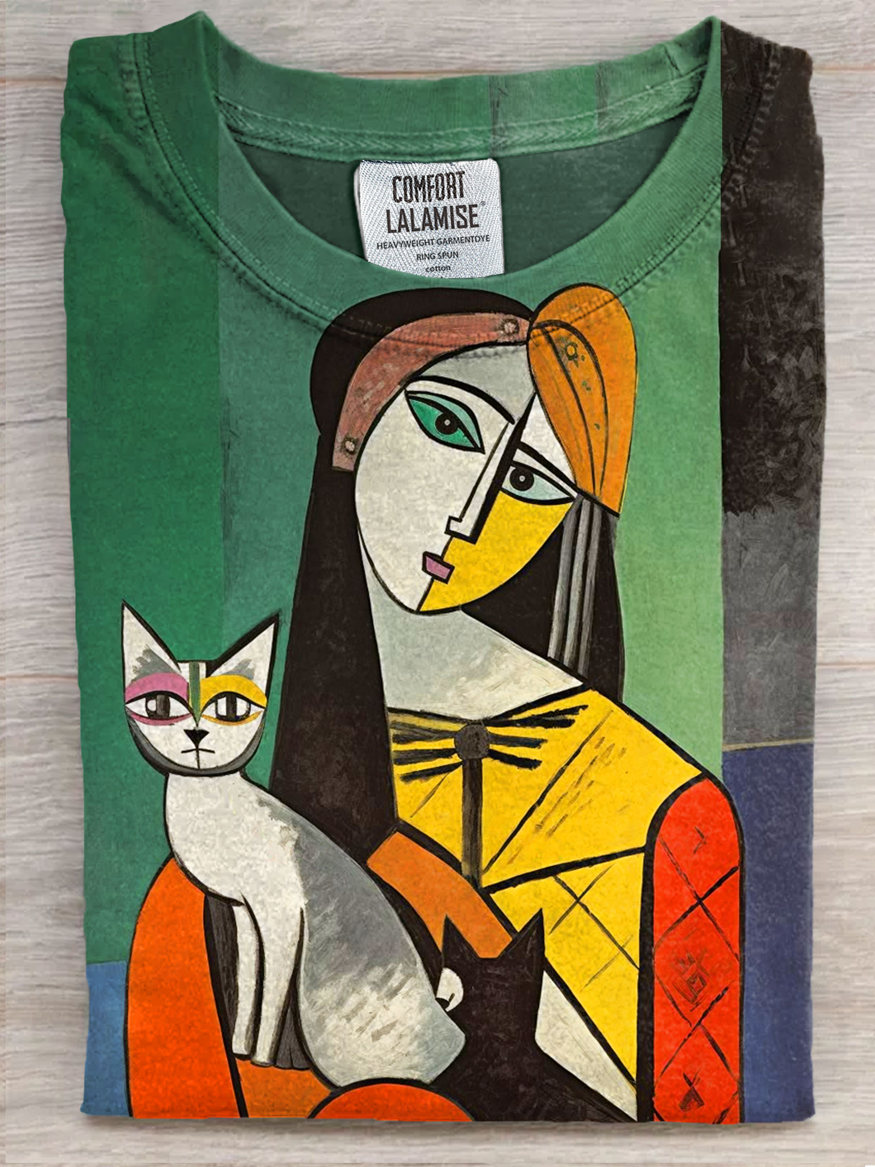 Vintage Abstrct Me With Cat Art Print Casual Short Sleeve T-shirt