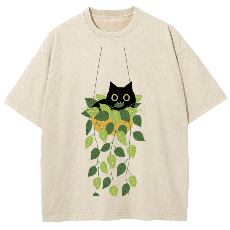 Cuddlefurry™ | Hand Drawn Black Cat 1.5 Washed T-Shirt