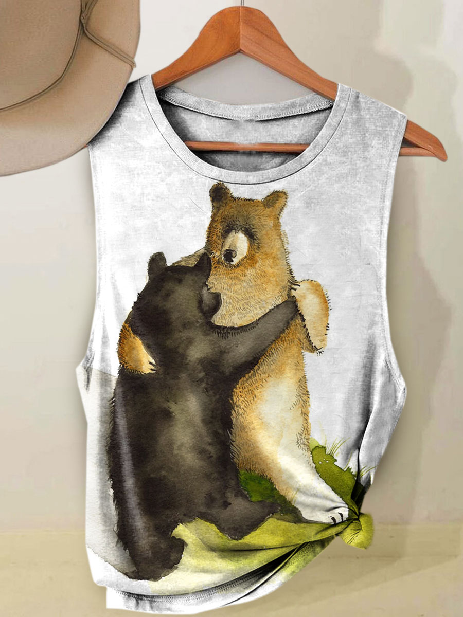 Bear Print Casual Tank Top