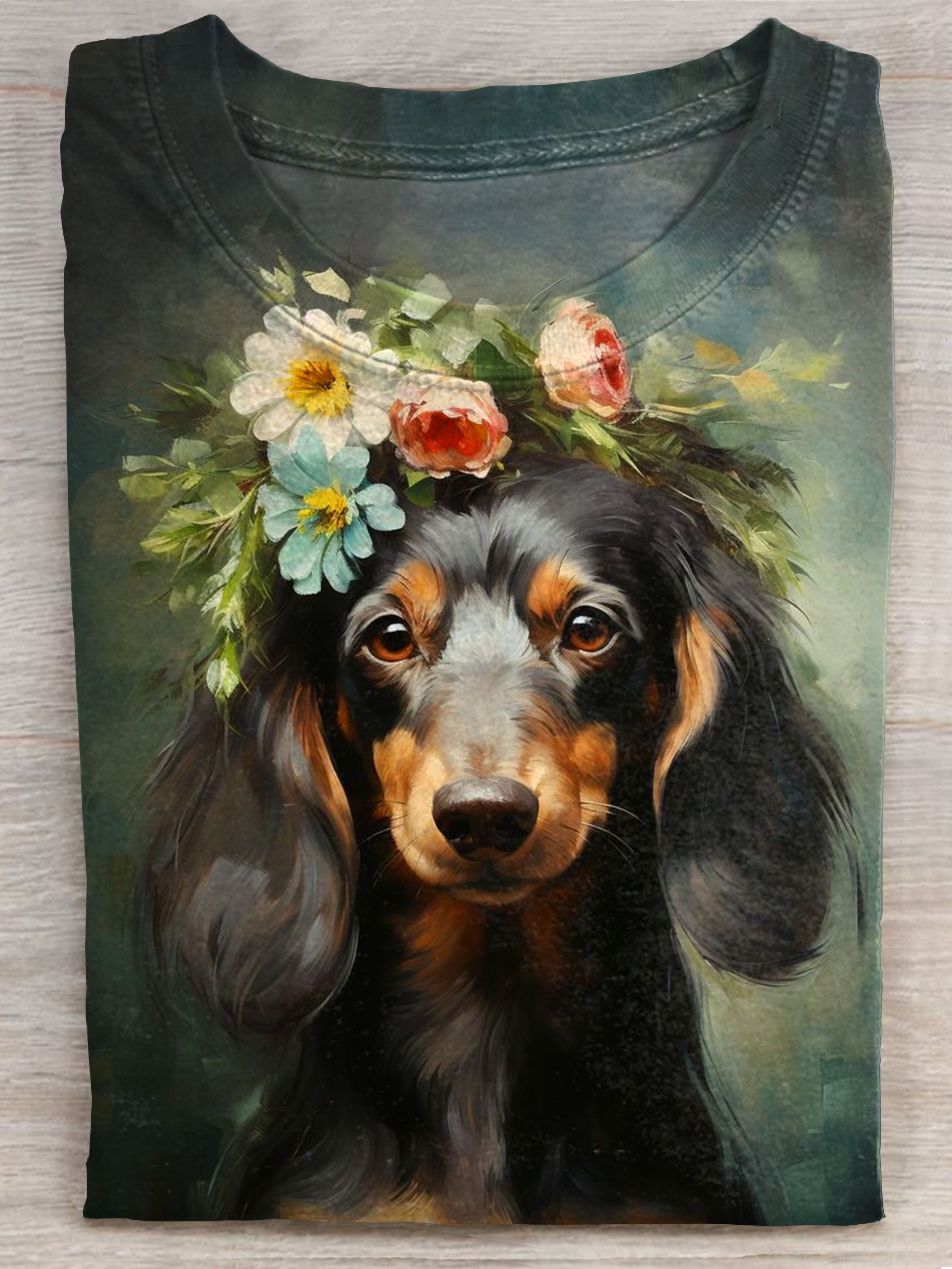Dachshund Dog Art Print Casaul Short Sleeve T-shirt