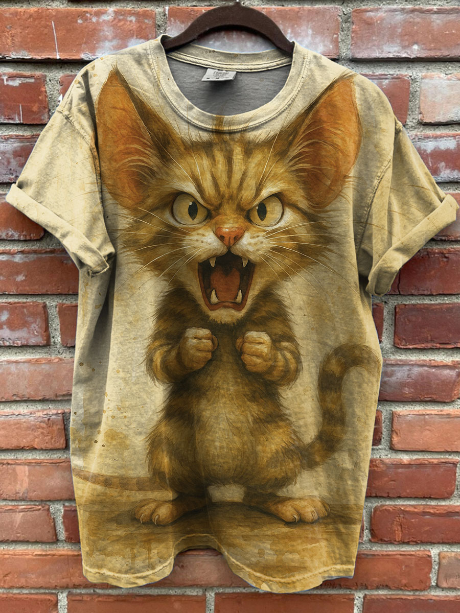 Cute Cat Printed Casual T-shirt