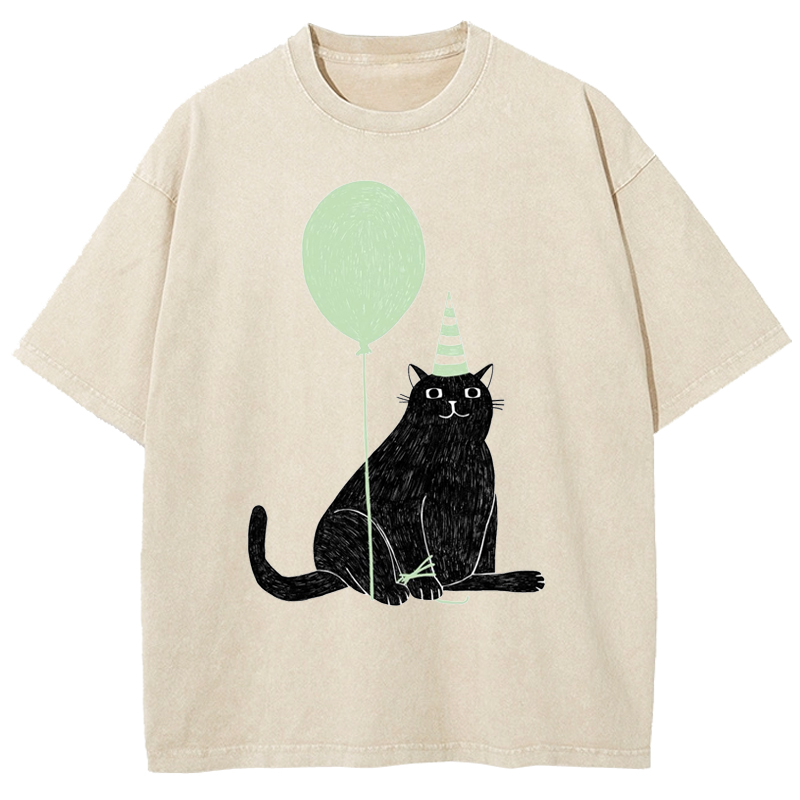 Cuddlefurry™ | Hand Drawn Black Cat 1.1 Washed T-Shirt