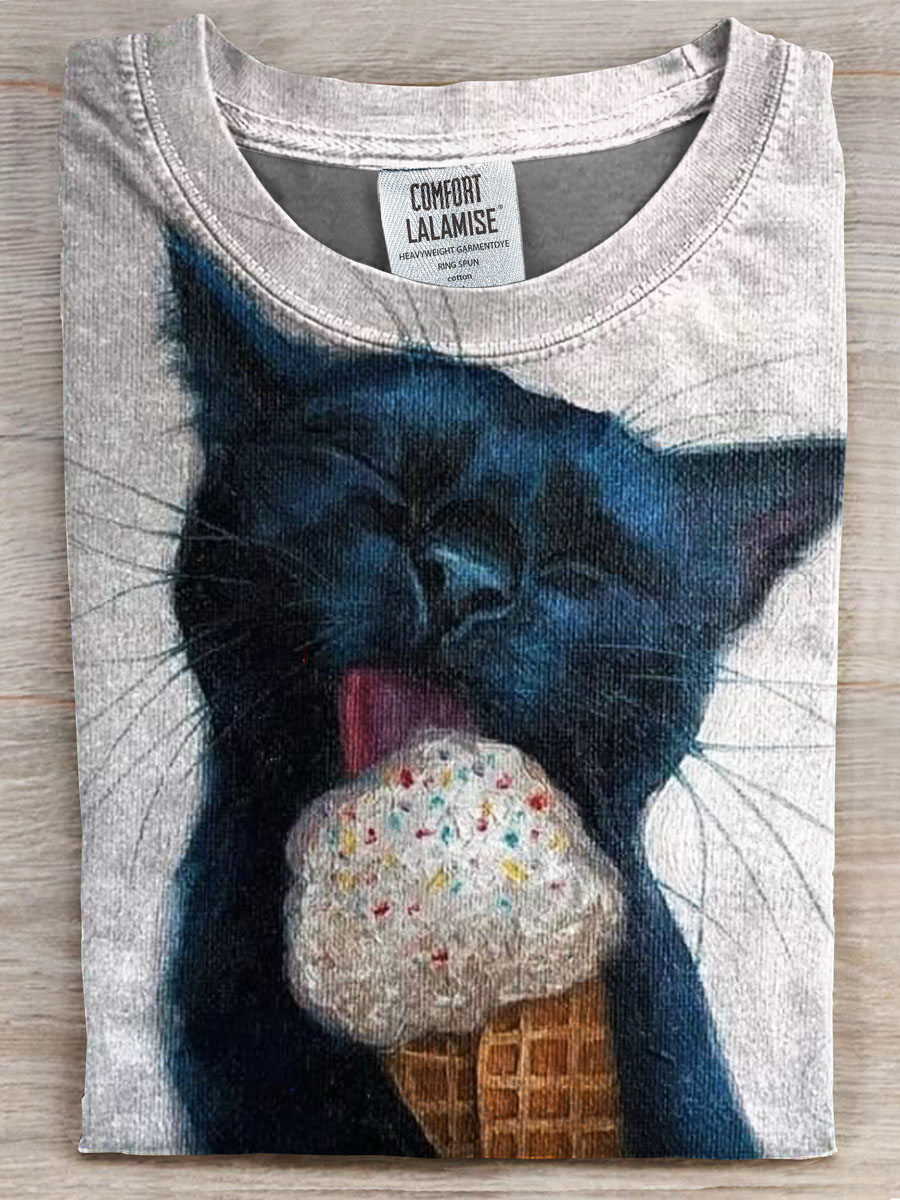 Funny Cat Print Casual T-shirt