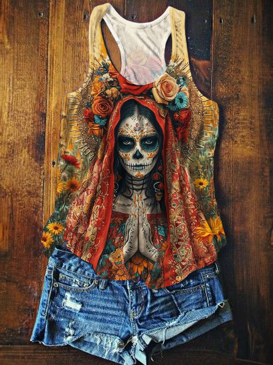 Skull Print Casual Tank Top