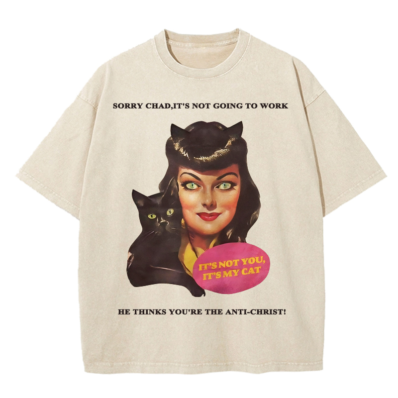 Cuddlefurry™ | Funny Cat Print Washed T-Shirt