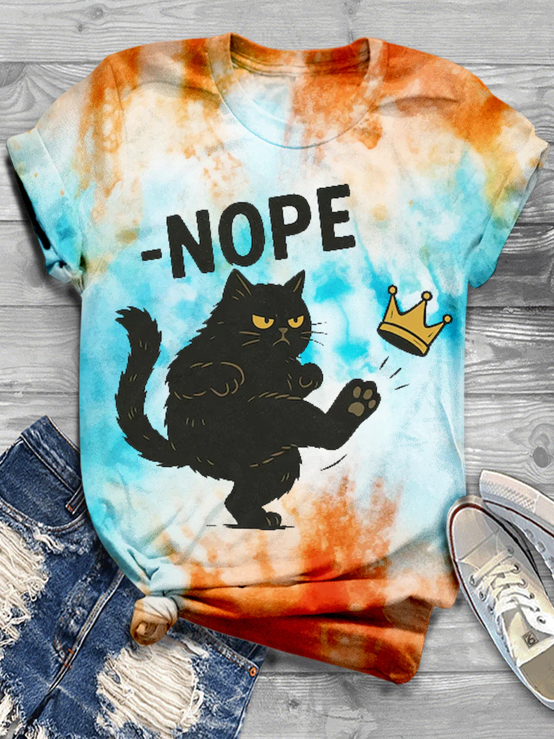 No Kings In America Cat Art Print Casual Short Sleeve T-shirt