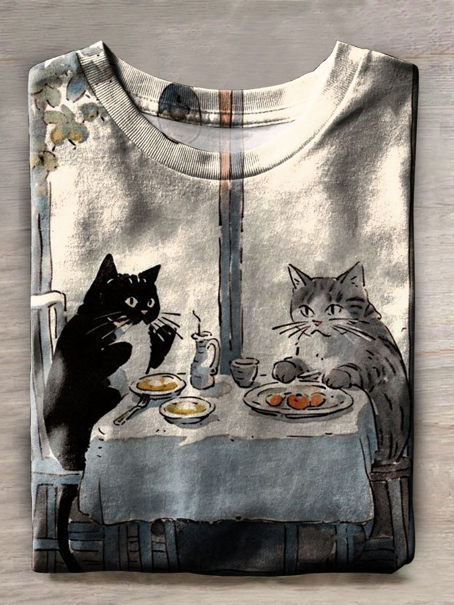 Cat Print Short-sleeved T-shirt