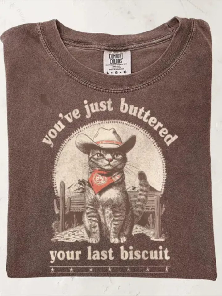 Cowboy Cat Art Print Casual Short Sleeve T-shirt