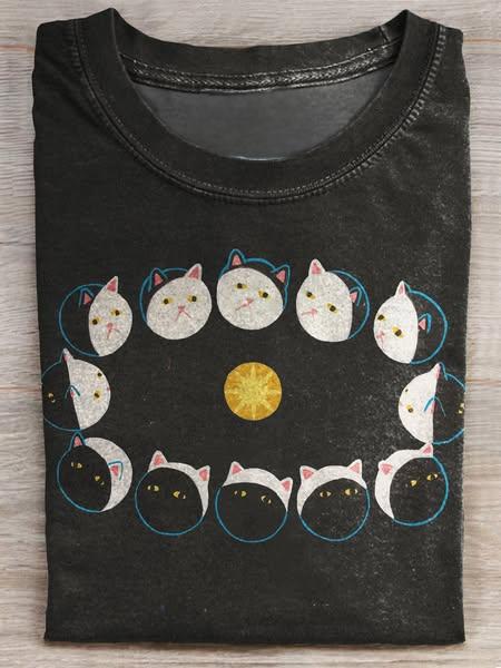 Cute Cat Art Print Casual Short Sleeve T-shirt