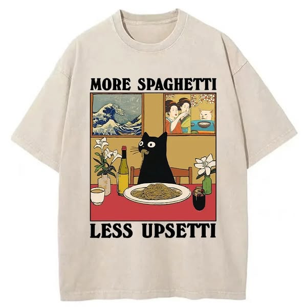 Chillteelab™ | Cat Eating Pasta Washed T-Shirt