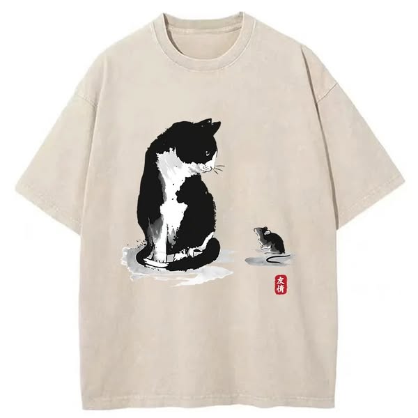 Chillteelab™ | Cat And Mouse Friendship Washed T-Shirt